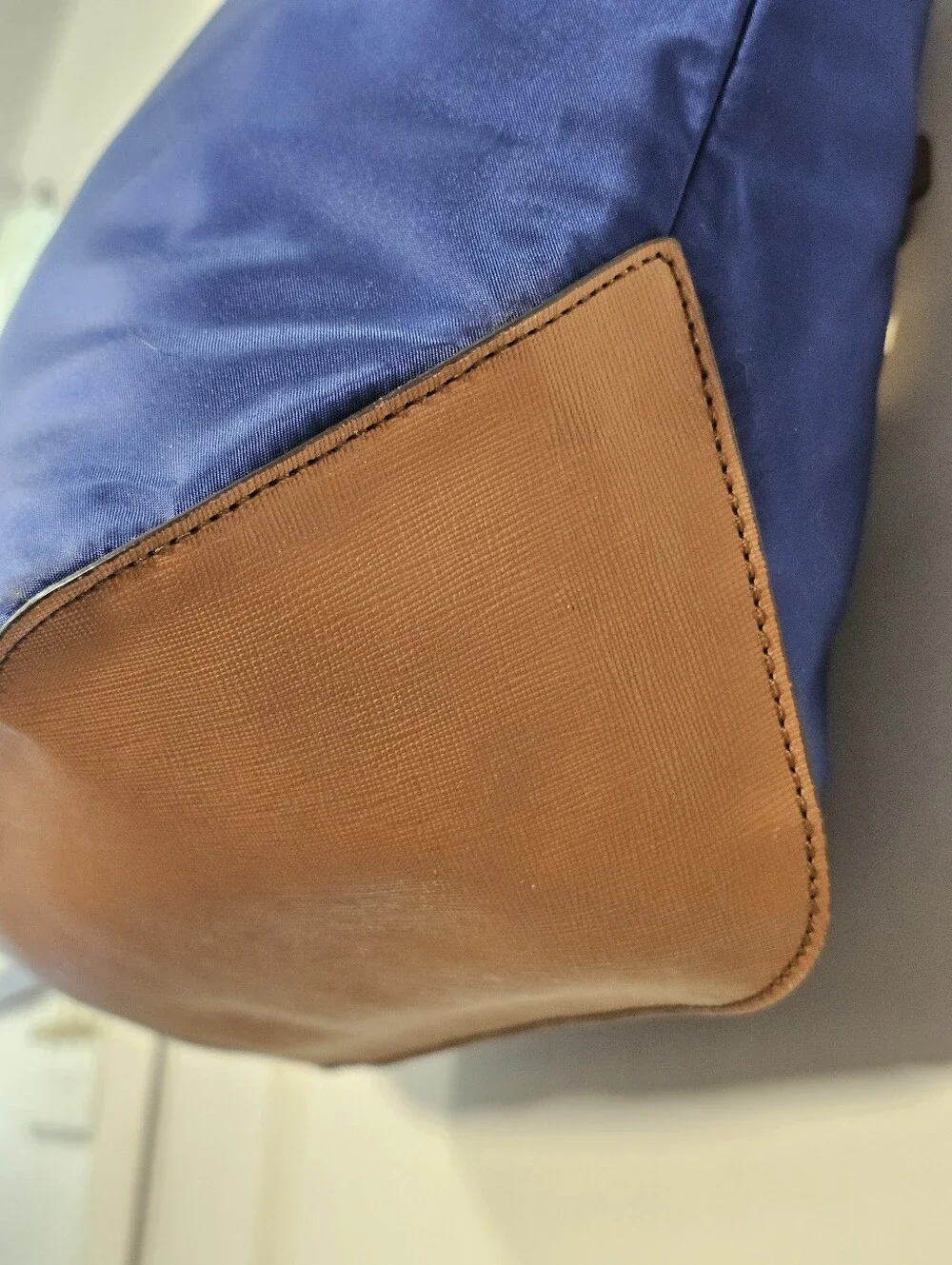 Michael Kors Jet Set Nylon Tote Royal Blue Tan Leather EUC